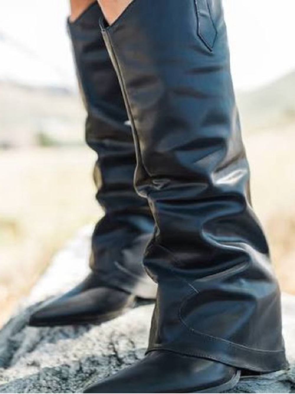 Black Leather Fold Over Boots Emily Fauver X Pink Lily